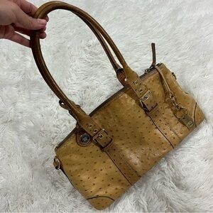 Vintage Dooney & Bourke ostrich satchel handbag tan leather